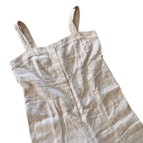 GARNET HILL Size 12 100% Linen Jumpsuit Overalls Relaxed Fit Sand Beige $169 - Picture 6 of 9